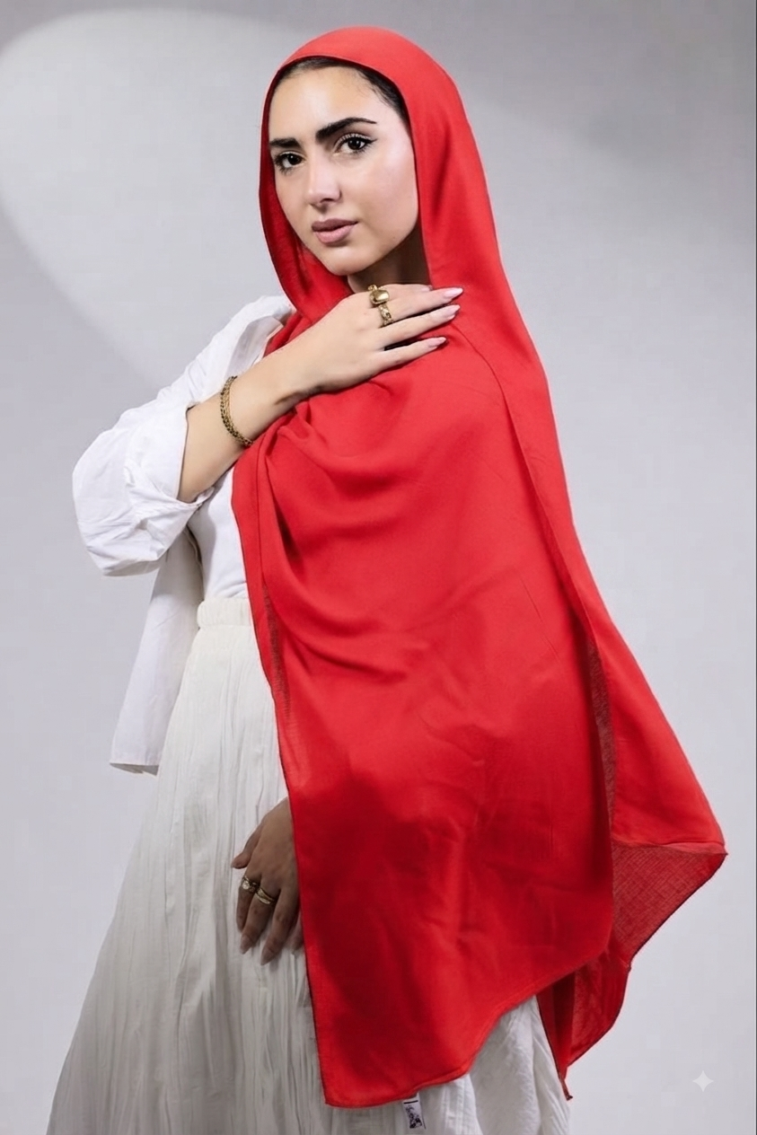 Red model hijab