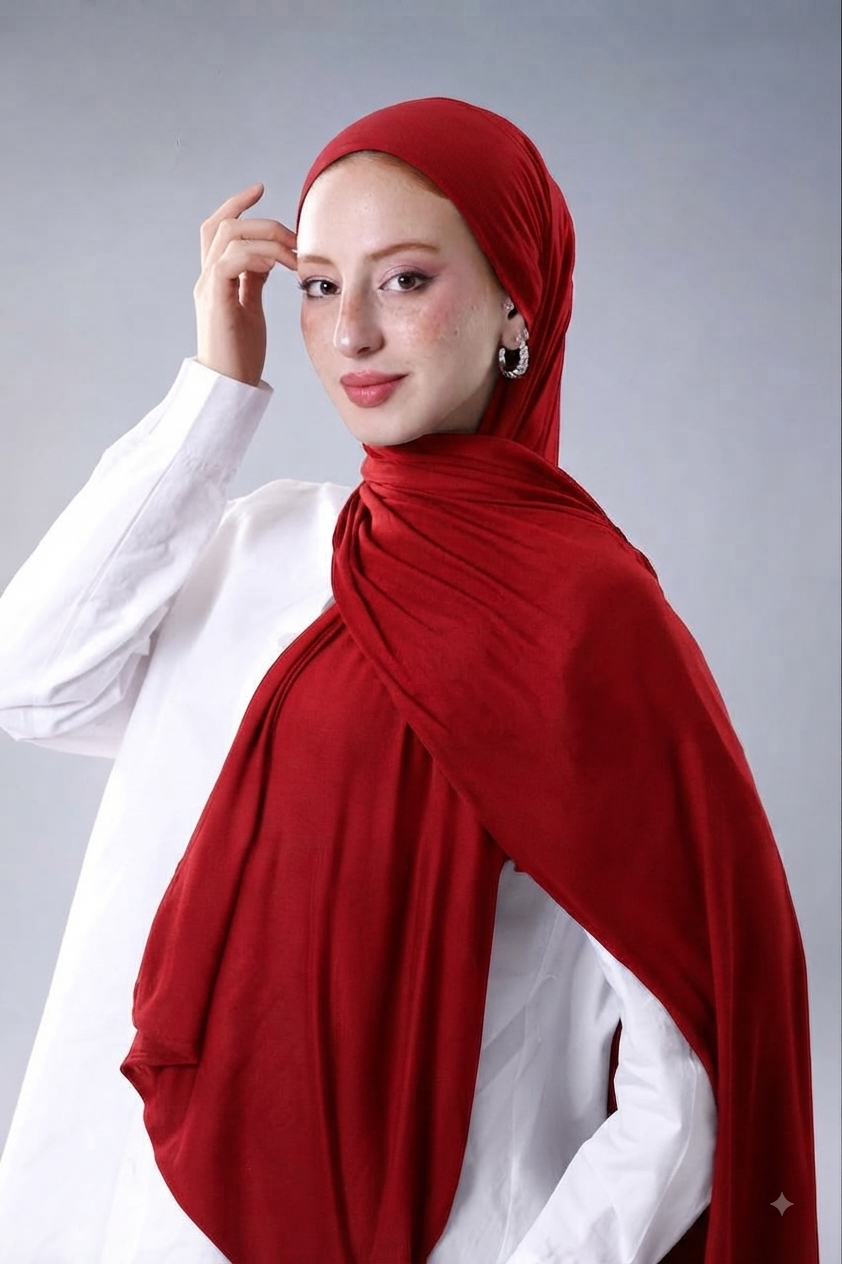 True Red stretch jersey two-piece