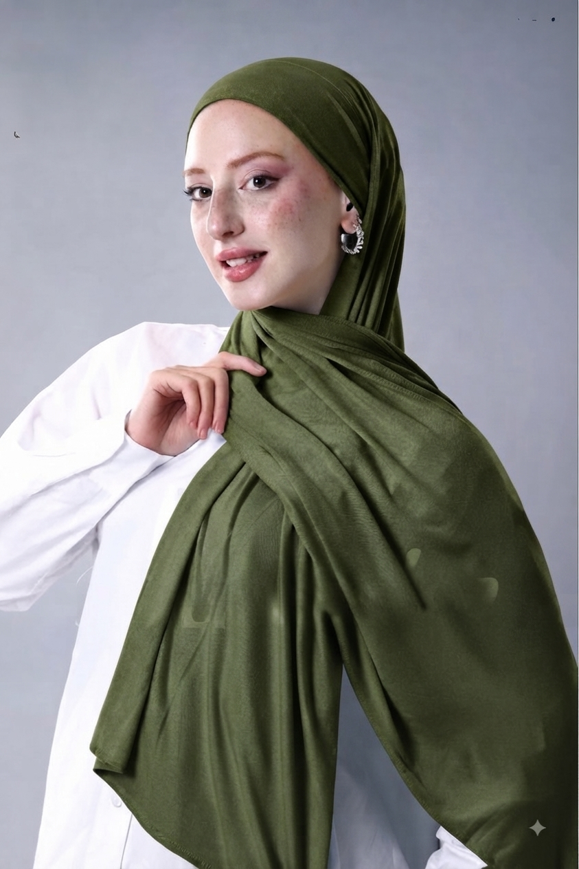 Oilve green stretch jersey two piece